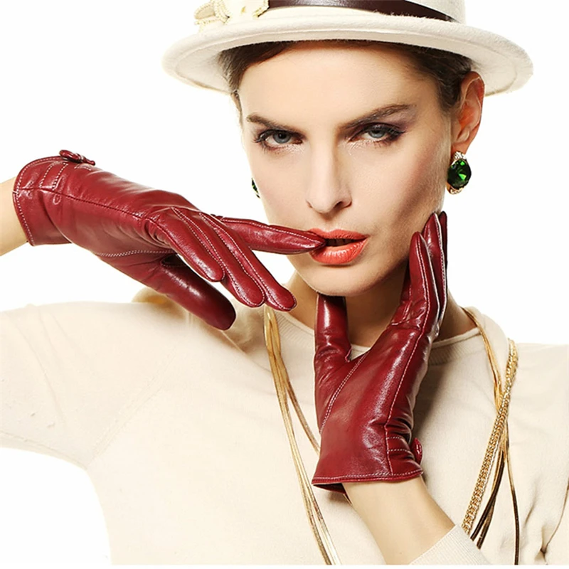 2019 NEW Women's Genuine Leather Gloves Female Wrist Bowknot Sheepskin Gloves Spring Autumn Thin Velvet Mittens L101PQ-1 2019 NEW Women's Genuine Leather Gloves Female Wrist Bowknot Sheepskin Gloves Spring Autumn Thin Velvet Mittens L101PQ-1