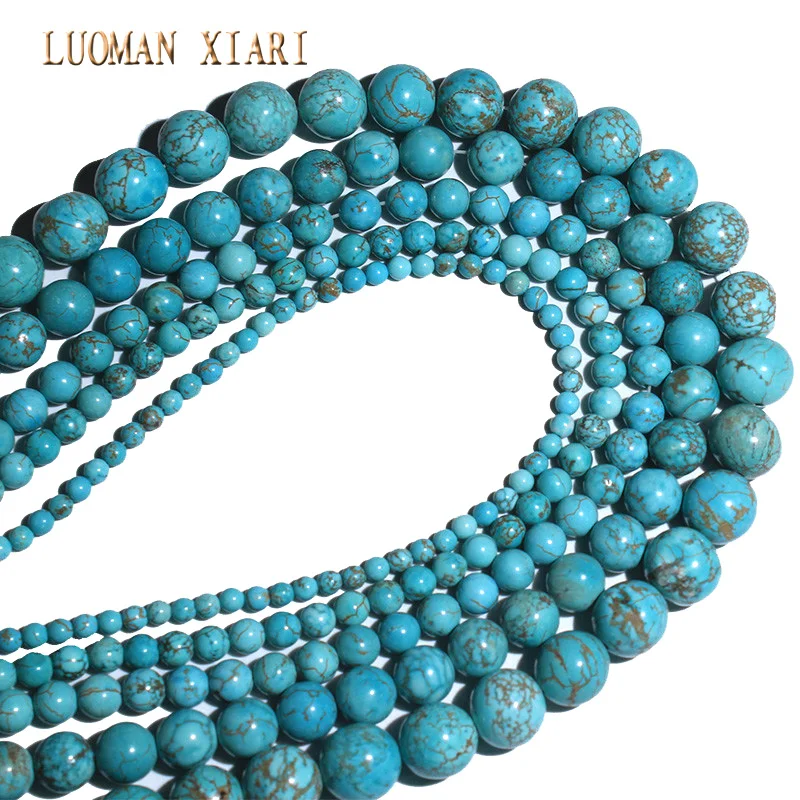 Vente en gros de perles de pierre Turquoises bleues naturelles rondes perles en vrac pour la fabrication de bijoux bricolage Bracelet collier 4-12mm brin 15.5''