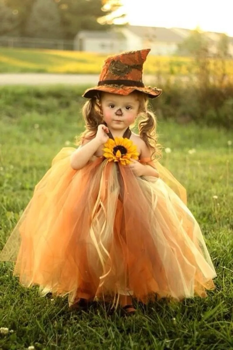 Платье для Хэллоуина с изображением пугалы; Тюлевое платье-пачка с изображением тыквы и подсолнуха для девочек; Детские вечерние костюмы на карнавал и Хэллоуин; Детские бальные платья