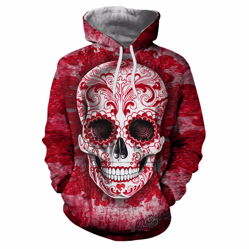 

Men's Large Size Casual Sweatshirts Horror Scarlet Skull Digital Print Long Sleeve Hoodies Loose Fashion Hip Hop Pullover