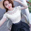 2018 New Women Summer Blouse Sweet Dot Floral Lace Shirt Female Slim Short Sleeve Ruffles Mesh Blouses Blusas Short Tops AB835 2