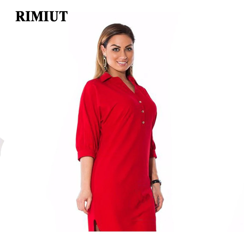 Goedkoop 2017 Big size 6XL Vet MM Vrouw Jurk Lente Zomer Effen Sexy Split Onregelmatige Shirt Jurken Plus Size Vrouwen Kleding 6XL Jurk