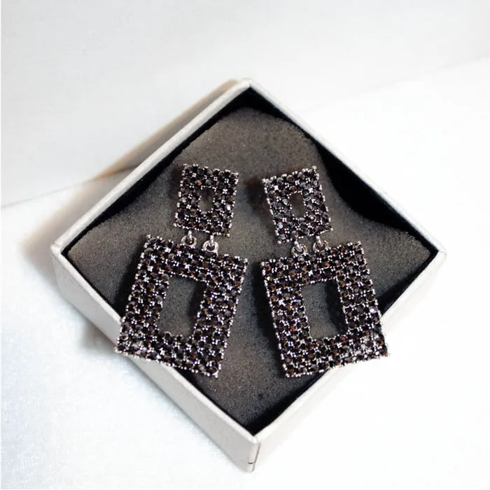 Южная Корея Мода ретро кулон с кристаллом геометрической формы продолговатые черные серьги ювелирные изделия модный ночной клуб