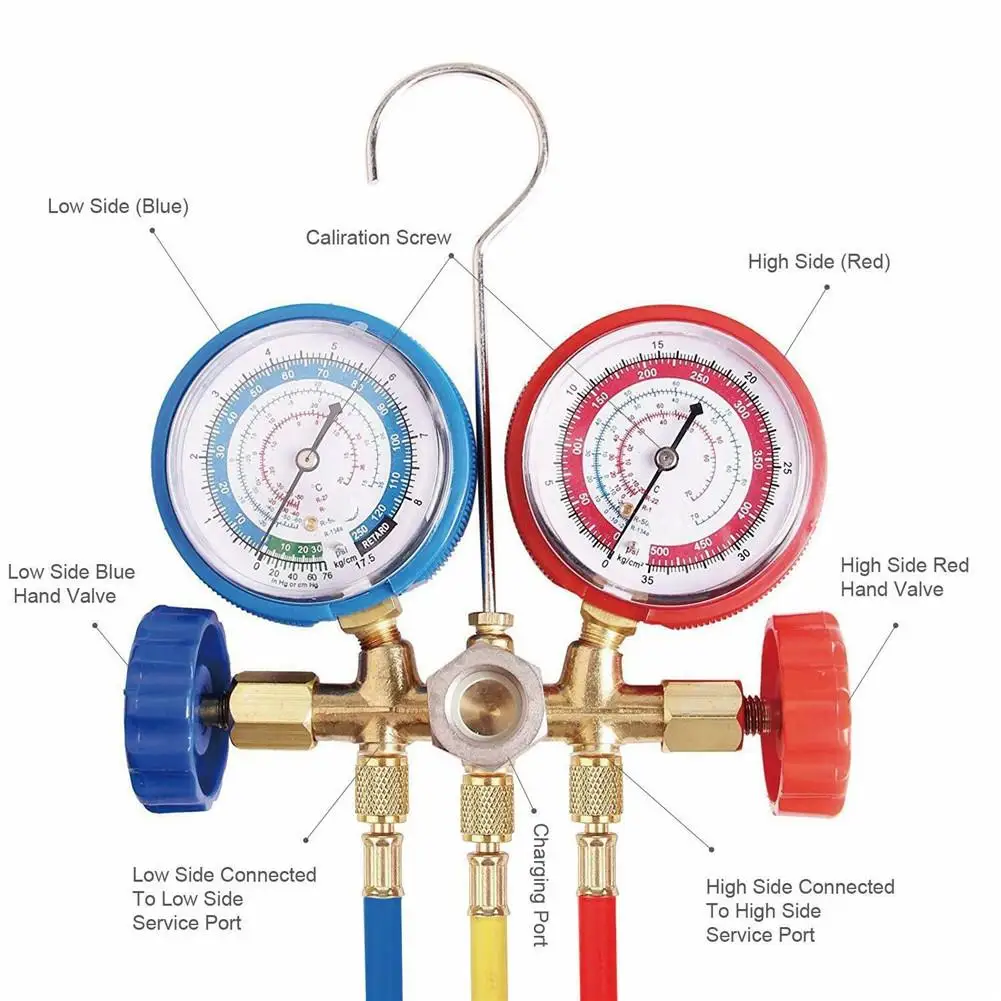 Кондиционер хладагенты инструмент AC диагностический Манометр/зарядный шланг/муфта/открывалка для бутылок для R134A R12 R22 R502