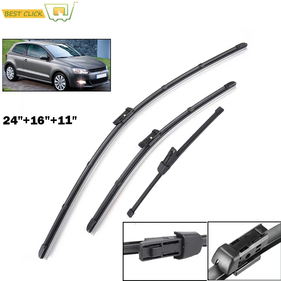 Misima Windshield Windscreen Wiper Blades For VW Polo 6R Hatchback Front Rear Set 2017 2016 2015 2014 2013 2012 2011 2010 2009