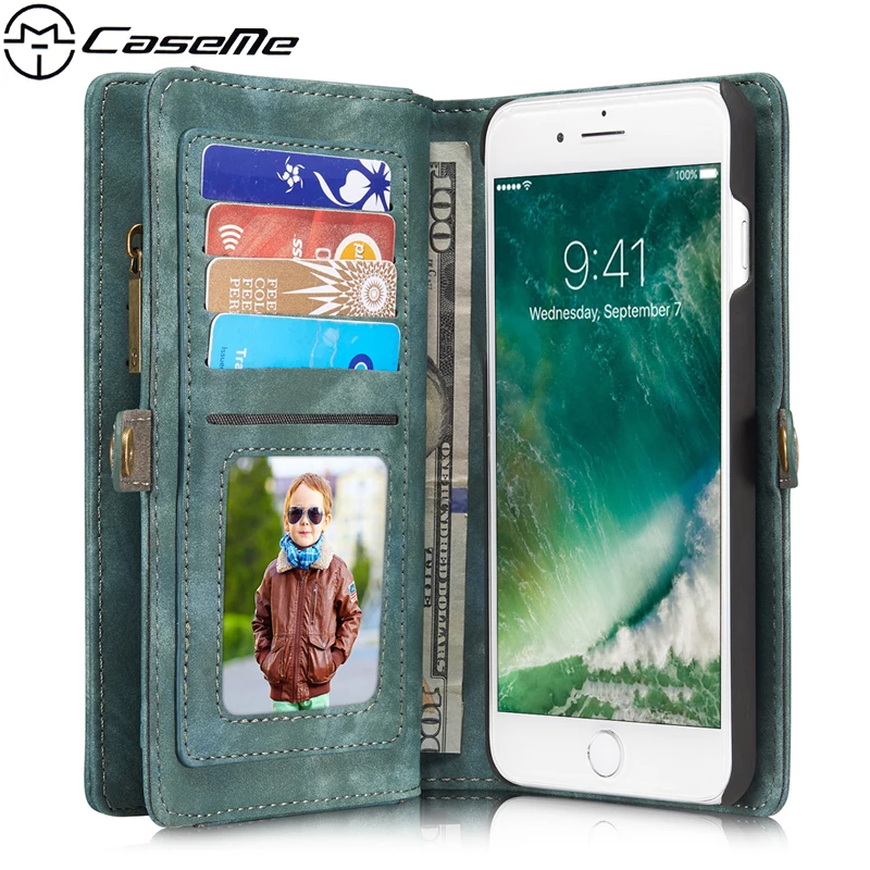 

For iPhone 7 Plus Case 7Plus Retro Leather Cover Zipper Wallet Multifunction Magnetic Phone Back Cover for Apple iPhone7 Plus
