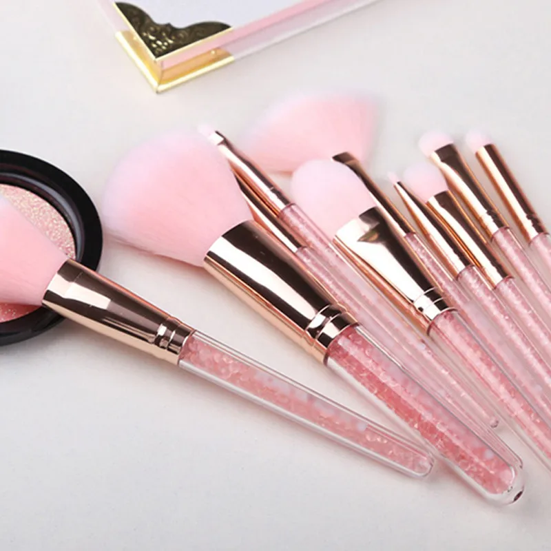 

10 Pcs Professional Pink Quicksand Handle Makeup Brush Set Foundation Mix Blush Facial Concealer Cosmetic Makeup Tools