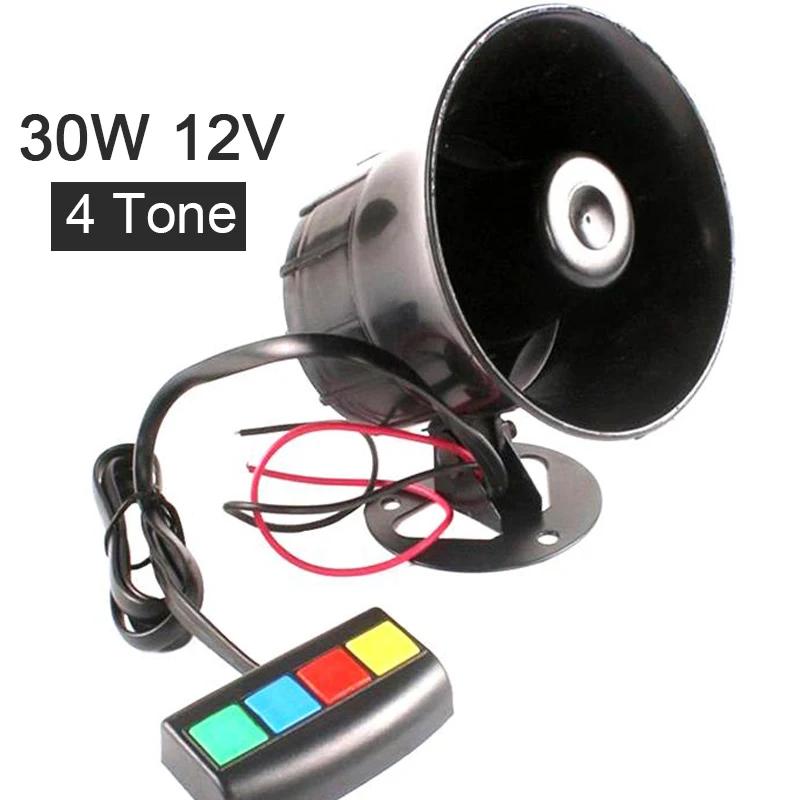 

30W 12V 4 Tone Sounds Motorcycle Car Alarm Siren Sound Loud Warning Alarm Police Fire Siren Horn PA Speaker System automotivo