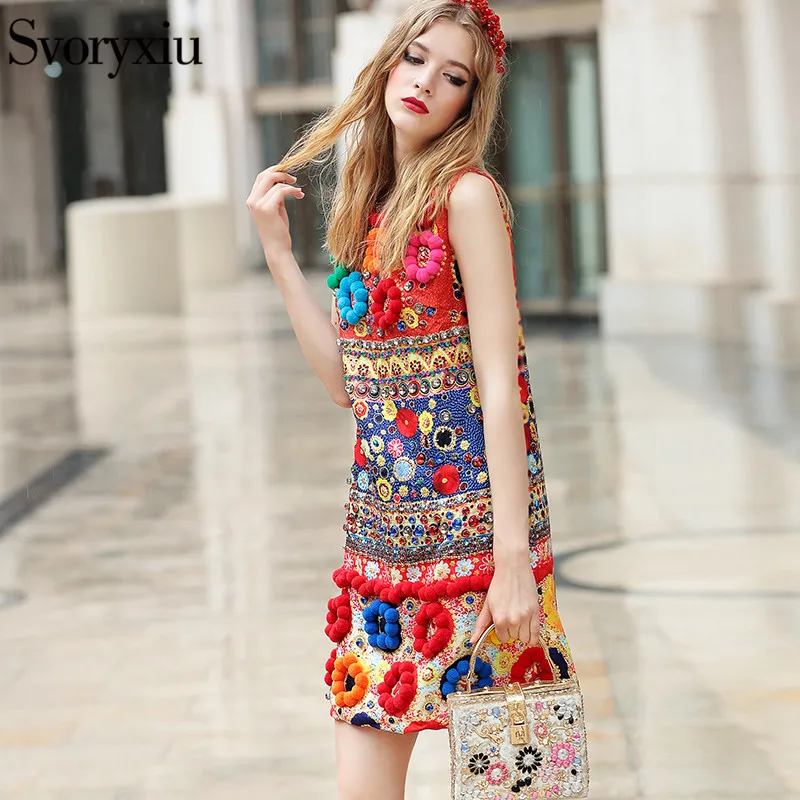 Женское платье-чехол с 3D-цветами Svoryxiu, разноцветное свободное мини-платье в винтажном стиле на лето и осень