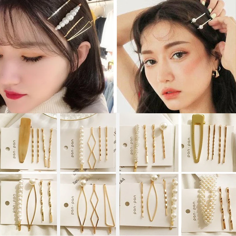 

5/4/3/pcs/set Korean Pearl Metal Women Hair Clip Combination Elegant Barrette Hairpin Hair Accessories Beauty Styling Tools New