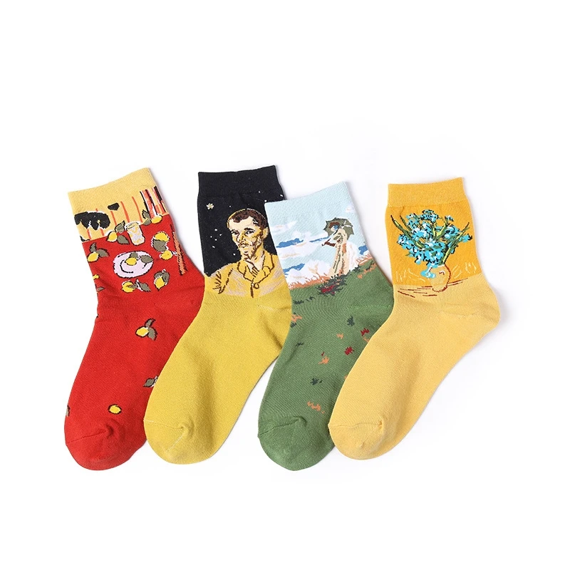 

2018 New Fashion Women Socks 1 Pair Long Cotton Color Oil Painting Autumn Cute Casual Socks Novelty Fashion Lady Happy Socks