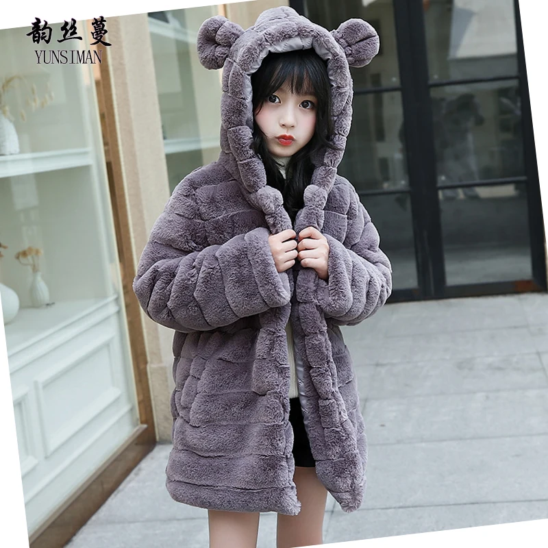 

Fashion Kids Winter Coat for Girls 6 7 8 9 10 12 to 14 Years Long Sleeve New Gray Hooded Coat Children Keep Warm Clothing 12A14A