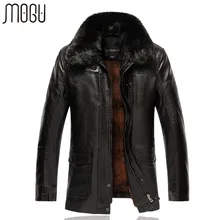 MOGU Leather Jack Мужская зимняя куртка размера плюс 7XL с меховым воротником Куртки из искусственной кожи для мужчин одноцветные Длинные мужские теплые пальто
