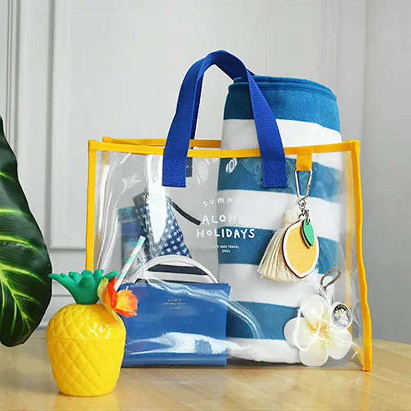 Прозрачная пляжная сумка из ПВХ, водонепроницаемые сумки, прозрачная Большая вместительная сумка через плечо, Портативная сумка, карманный дорожный мешочек для хранения - Цвет: Blue Orange