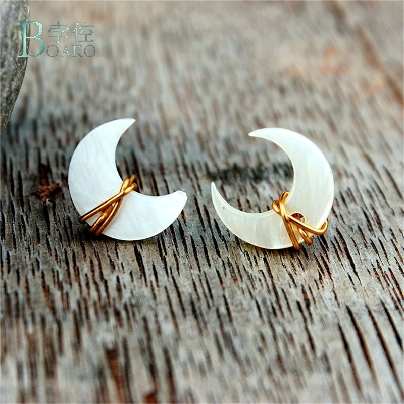 

BOAKO Natural Shell Mother of Pearl Dangle Earring White Pearl Shell Moon Drop Shape Jewelry Earrings For Women Drop Shipping B4