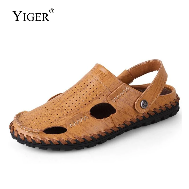 

YIGER New Men hole sandals male active sandals summer casual man slippers garden shoes male genuine leather non-slip cool 0307
