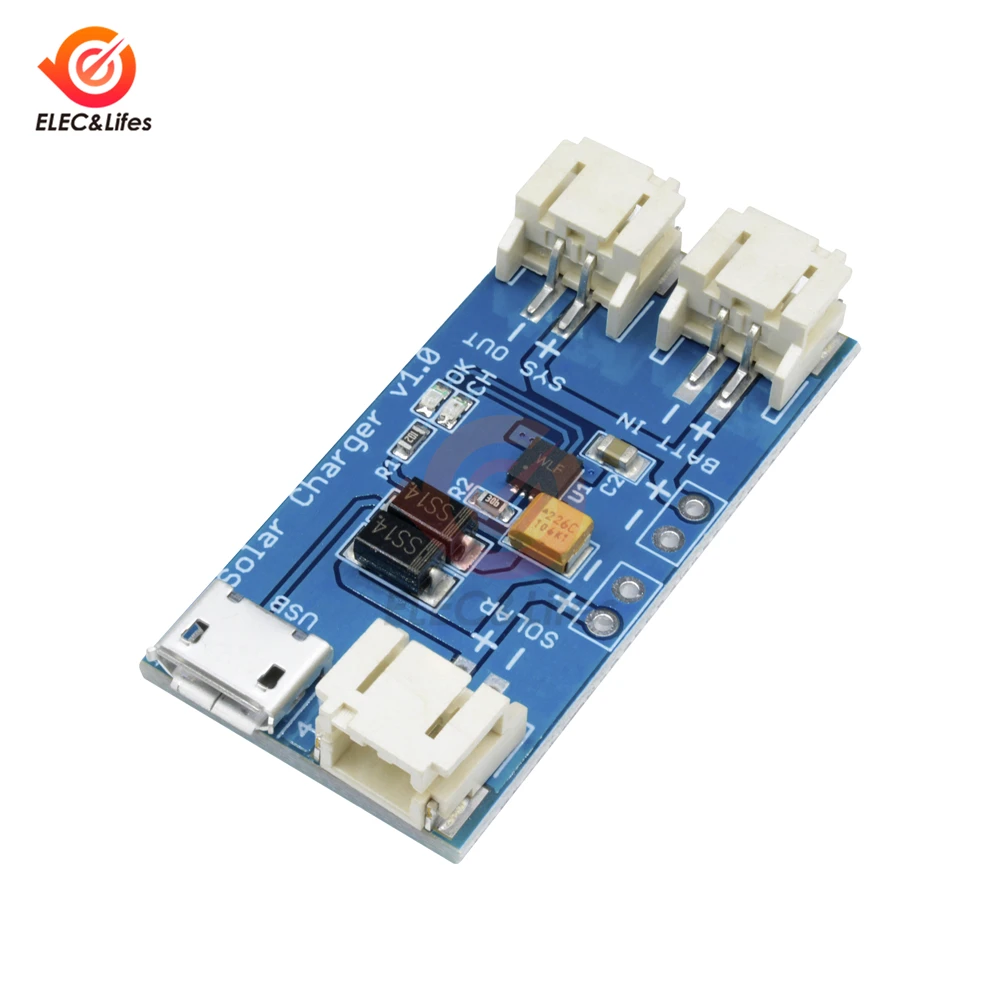 

CN3065 Mini Solar Lithium Battery Charger Board Continuous Charge Current to 500mA Li-Po battery solar panel 2 pin JST connector
