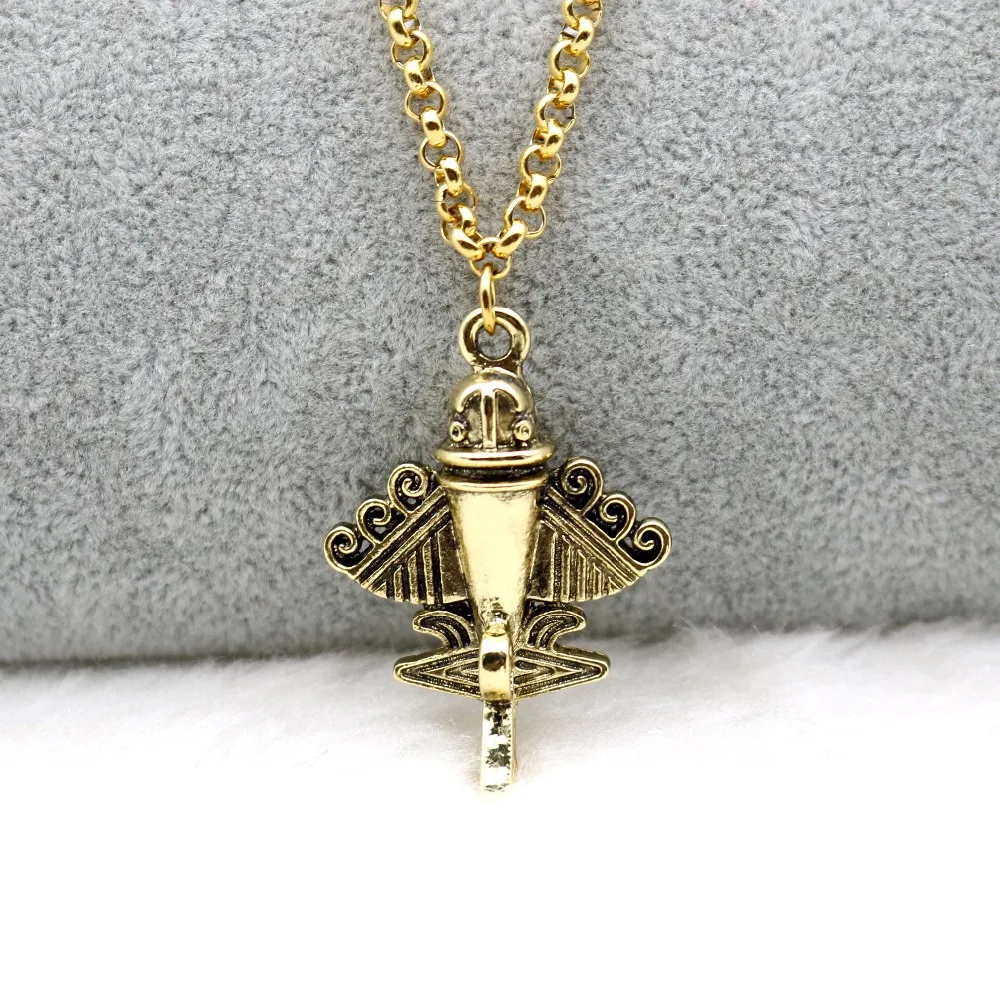  Ancient Aliens Aircraft Flyer Jet-9 Pendant Necklace Gold Stainless Steel Chain