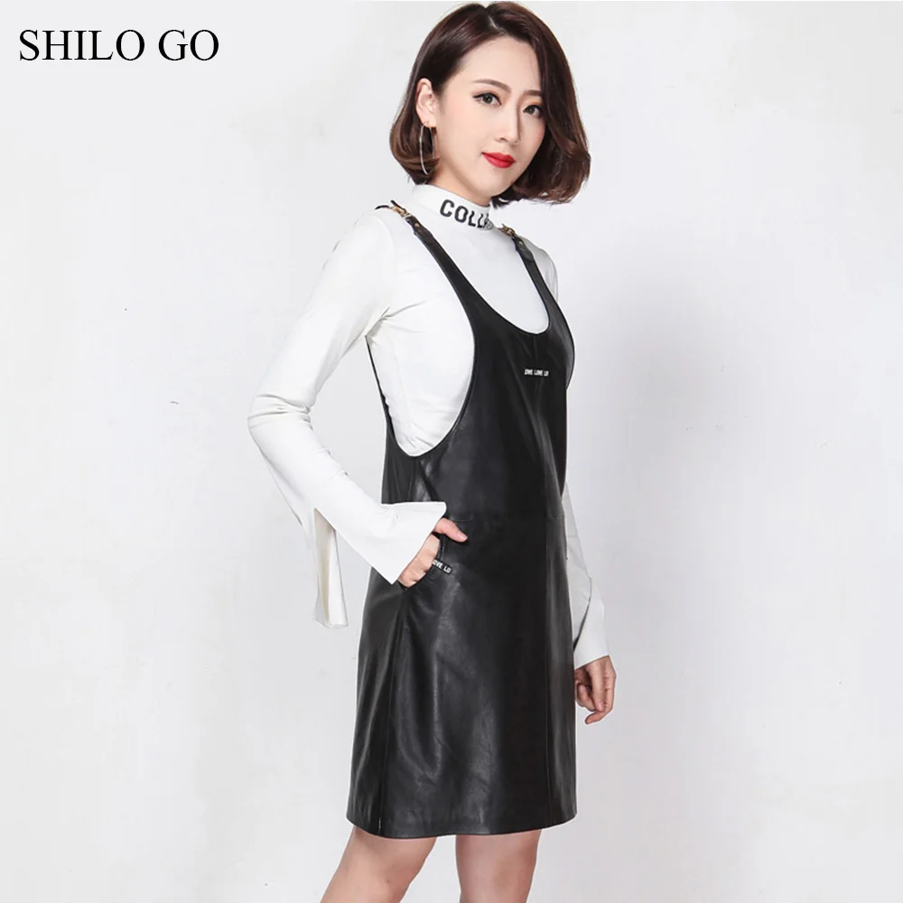 Платье SHILO GO женское из натуральной овчины с треугольным вырезом без рукавов|genuine