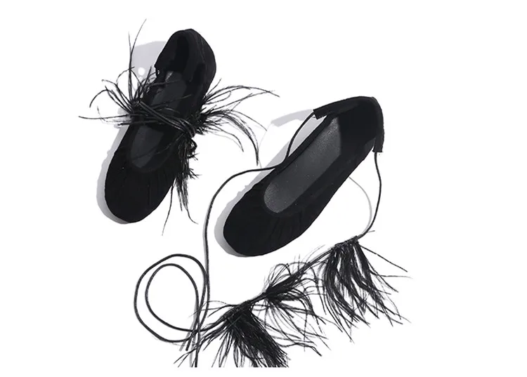 Sexy Cravates Zapatos Appartements Mujer liée Cakucool Pointu Casual Bout Plat Ballet Strap Nouveau Croix Noir Chaussures Plumes Femmes vUxWCtHa