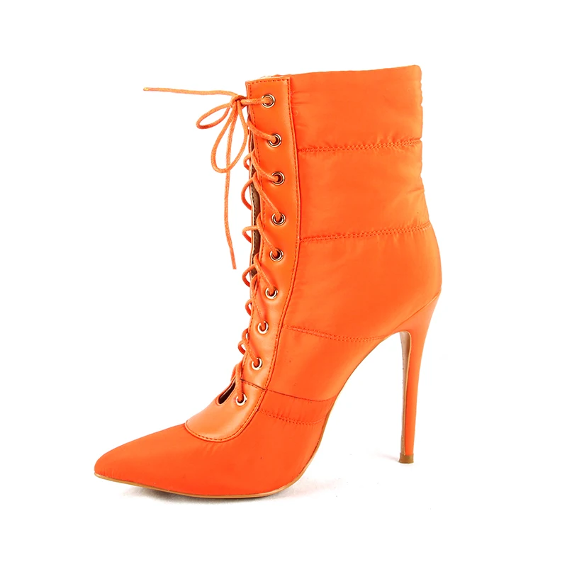 Новинка года; высококачественные теплые зимние сапоги на шнуровке; женские сапоги до бедра на платформе с круглым носком; модные сапоги выше колена на молнии - Цвет: Orange Ankle boots