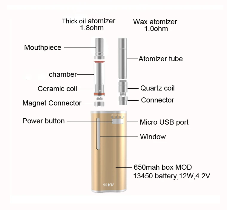 New Mjtech 5S Vv Kit Wax Oil Box Mod 2 In 1 Vaporizer Electronic Cigarette Atomizer 650Mah Vape Pen Hookah E-Cigarettes Kit (20)