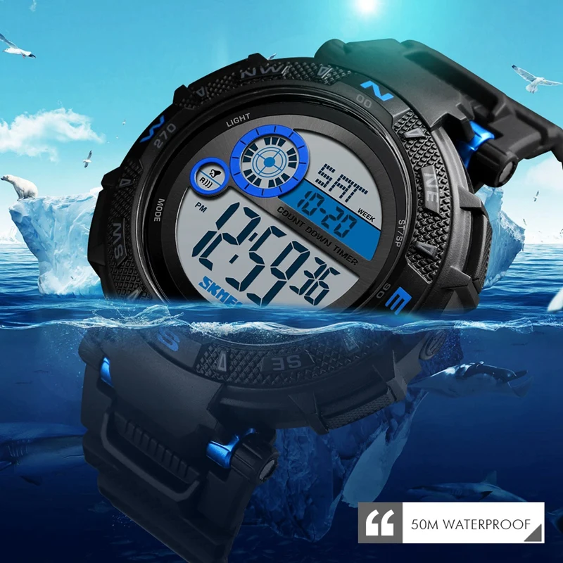SKMEI Цифровые мужские спортивные часы 50 метров водонепроницаемые часы 1467