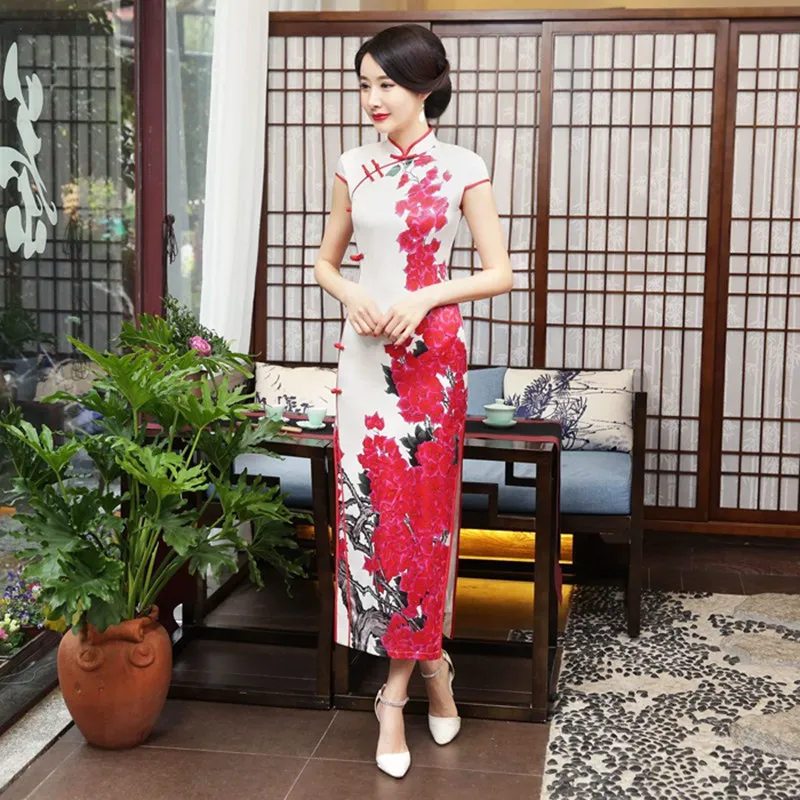 Для женщин Летняя мода китайское платье, китайский халат длинные кружевные традиционные Qipao Плюс Размеры воротник-стойка S-4XL