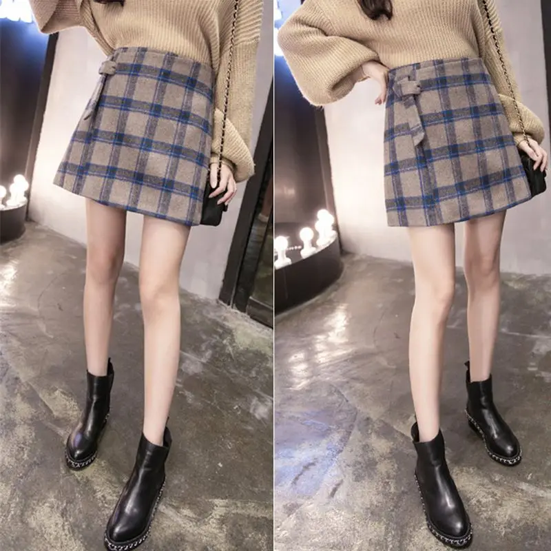 Women Skirt Casual High Waist Half Short Skirt Korean Version Plaid Skirt