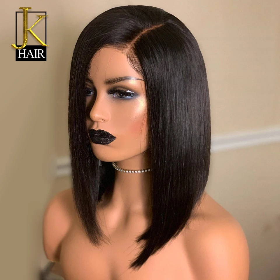 13*4 Lace Front Human Hair Wigs For Women Black Brazilian Remy Hair Human Hair Short Straight Bob Wig Bleached Knots JK Elegant