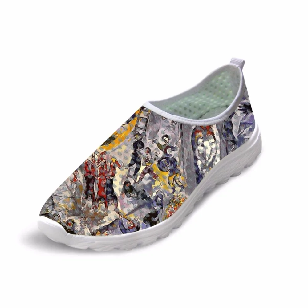 

2019 Female Causal Fashion Flats Shoes Light Weight Women Summer Sneakers Breathable Mesh Shoes Painting Art Print Marc Chagall