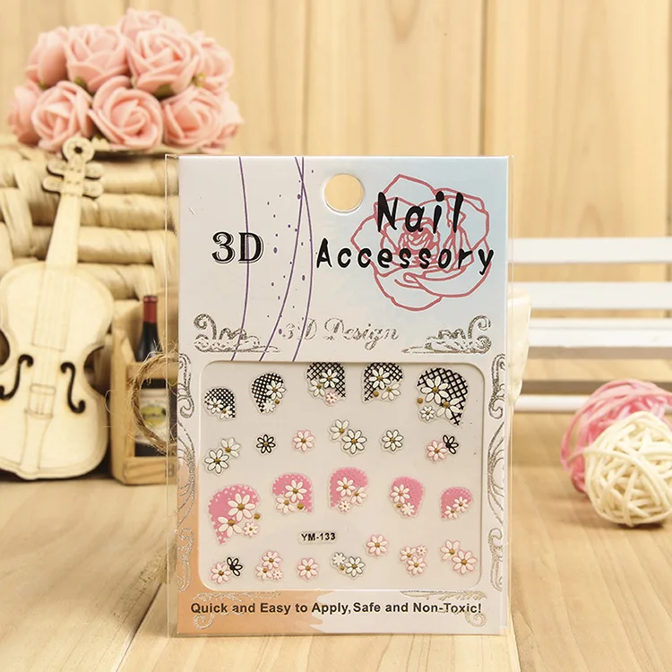 

100Sheets Mixed 3D Nail Art Rhinestone Stickers Self Adhesive 3D Nail Art Rhinestones Stickers White Pearl & Pink Flowers Decals