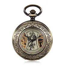 Roman Numerals Antique Skeleton Mechanical Pocket Watch Men Bronze Tone Hand Wind Steampunk fob watches reloj