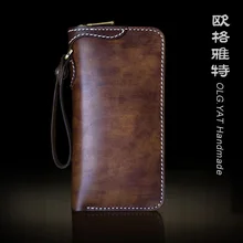 OLG. YAT ручной работы кошелек мужской бумажник ретро мешочки растительного дубления кожаные кошельки мужские сумки из натуральной кожи сумки