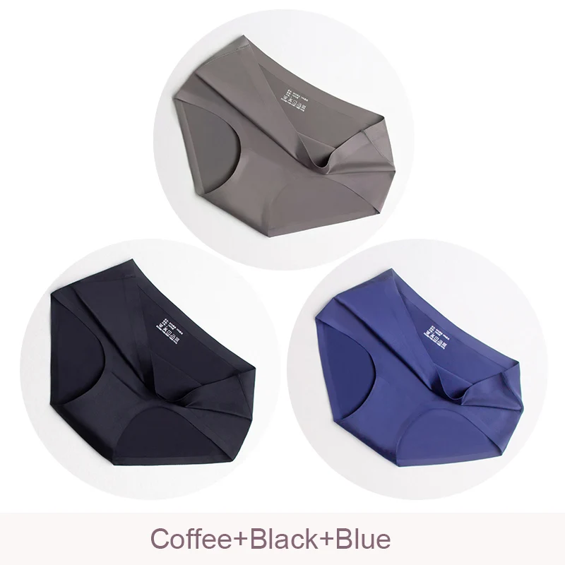 3 шт./лот, бесшовные шелковые трусики, сексуальное нижнее белье для женщин, прозрачные трусики для девочек, бикини, трусики со средней посадкой DULASI - Цвет: Coffee Black Blue