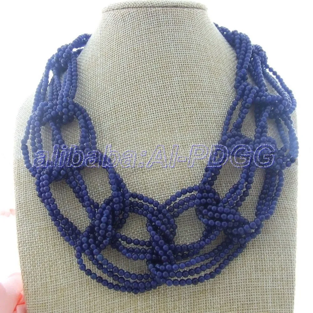 

20" 9 Strands Blue Stone Statement Necklace free shipment