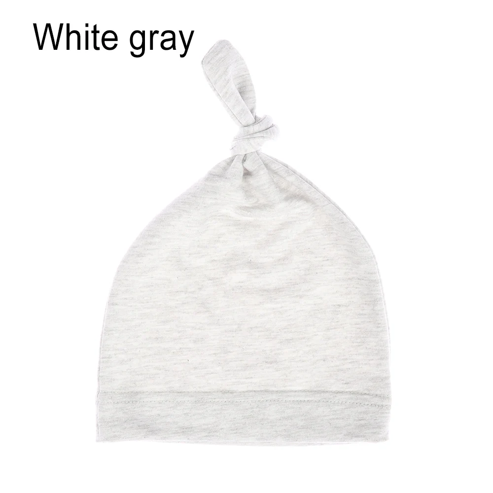 1 шт., новые модные однотонные детские вязанные шапки, хлопок, набивная шапочка для сна и шапки для детей 0-12 месяцев, аксессуары для новорожденных - Цвет: White gray