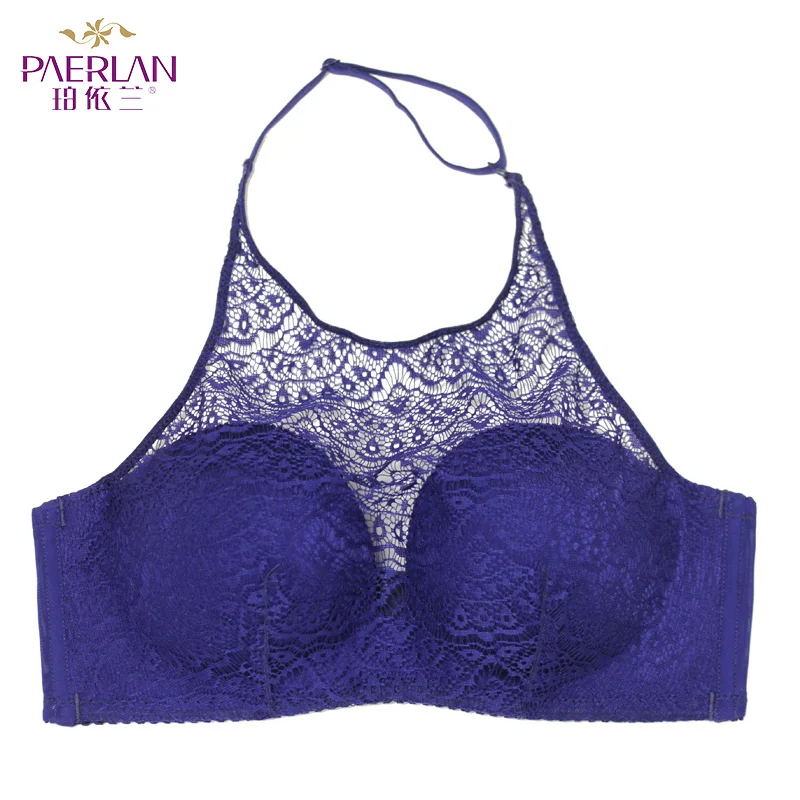 PAERLAN Hanging neck without straps invisible underwear gathered non-slip beauty back sexy lace no steel ring bra chest Halter PAERLAN Hanging neck without straps invisible underwear gathered non-slip beauty back sexy lace no steel ring bra chest Halter