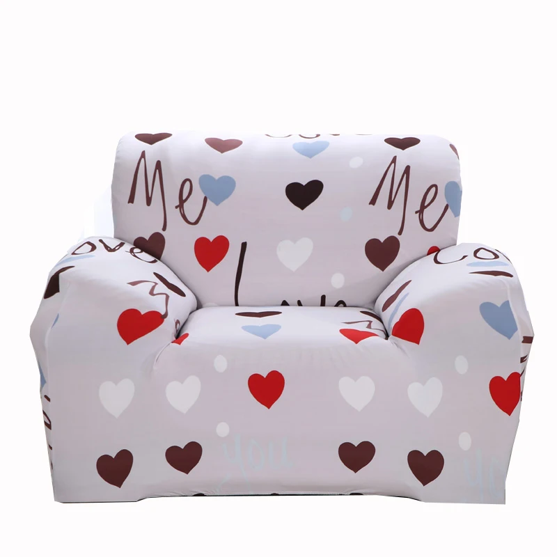 Grey Universal Stretch Grey Heart Pattern Couch Sofa