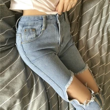 Mazefeng Для женщин Повседневное молнии Рваные Джинсы женские эластичные узкие лодыжки Длина брюки женские, тонкие джинсы с дырками Для женщин расклешенные брюки