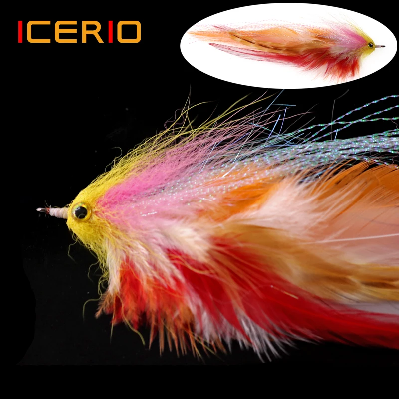 

ICERIO Saltwater Fishing Salmon Pike Streamer Muskie Fly Sea Trout Fishing Fly Lures 1/0#