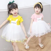 Платье для девочек коллекция года, новое летнее модное удобное детское платье с фатиновой юбкой и принтом кота одежда для детей возрастом от 1 года до 5 лет