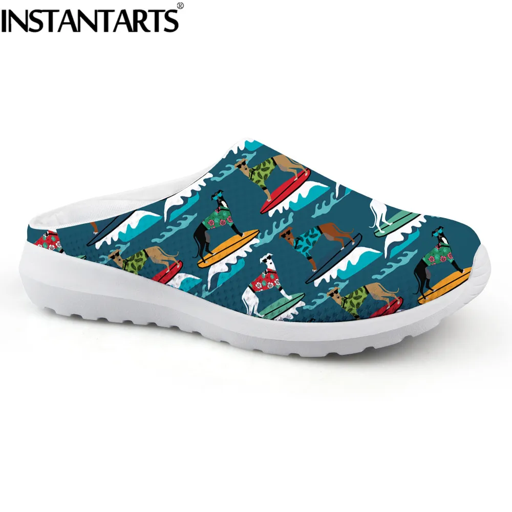 

INSTANTARTS Women Beach Slippers Surfing Dog Greyhound Casual Shoes 3D Print Flats Mesh Comfort Sandals Female Sandalia 2019 New