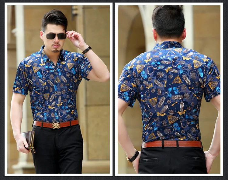 Европейский стиль, 3d принт, уличная мода, роскошная рубашка с короткими рукавами, лето, качественная бархатная мягкая удобная мужская рубашка M-3XL