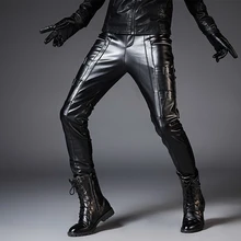 Модные новые повседневные персонализированные мотоциклетные кожаные мужские из полиуретана брюки