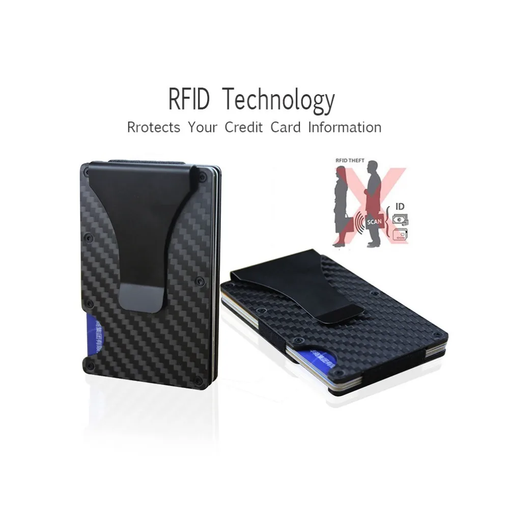 

Vbiger Slim Carbon Fiber Chic RFID Blocking Portable Card Wallet for Men Black