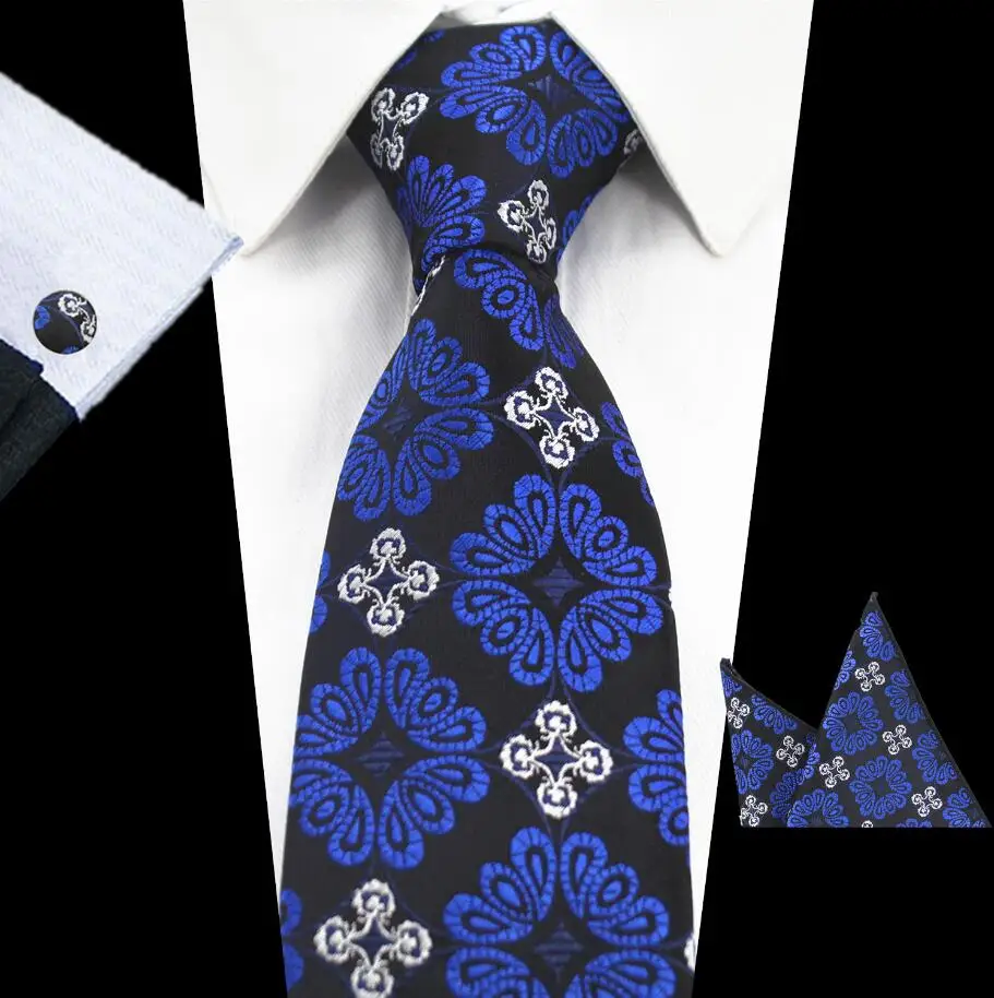 Ricnais дизайн 8 см набор галстуков жаккардовый переплетенный шелковый галстук гравата платок запонки набор Карманный квадратный мужской галстук для свадьбы - Цвет: 05