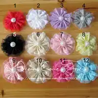 (200ピース/ロット) 3.6 "12色ファッションみすぼらしい千切り人工生地の花で真珠fforヘアクリップレースフラワー用装飾