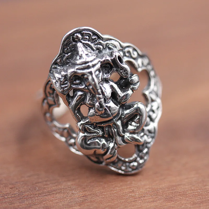 LiangPing серебро 925 серебряных колец Волонтеры мужской персонаж сделать старый тайский серебряное гравированное Бог слон и SaYin кольцо