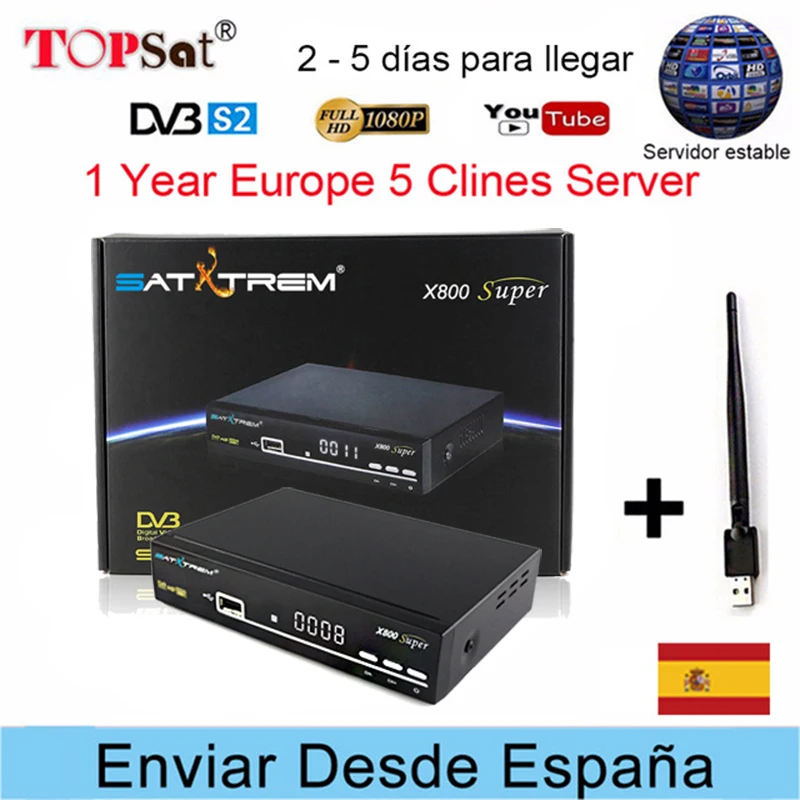 

PK V8 SUPER Satellite TV Receiver HD + USB WIFI DVB-S/S2 satellite receptor + 1 YEAR Europe CCcam Clines Free Decoder TV BOX